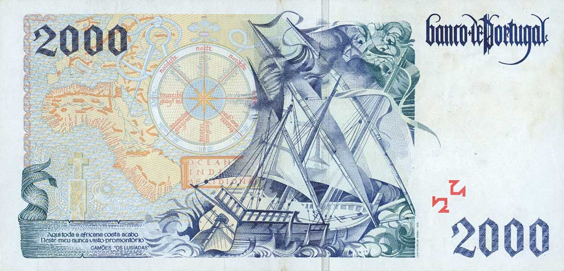 Back of Portugal p189b: 2000 Escudos from 1996