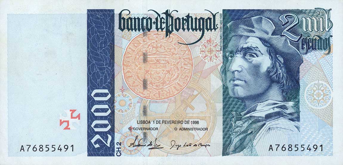 Front of Portugal p189b: 2000 Escudos from 1996