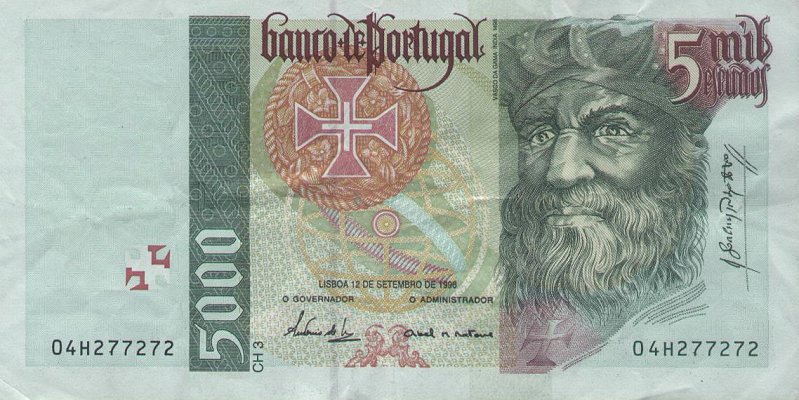 Front of Portugal p190b: 5000 Escudos from 1996