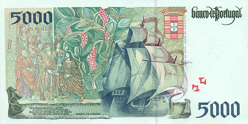 Back of Portugal p190e: 5000 Escudos from 1998