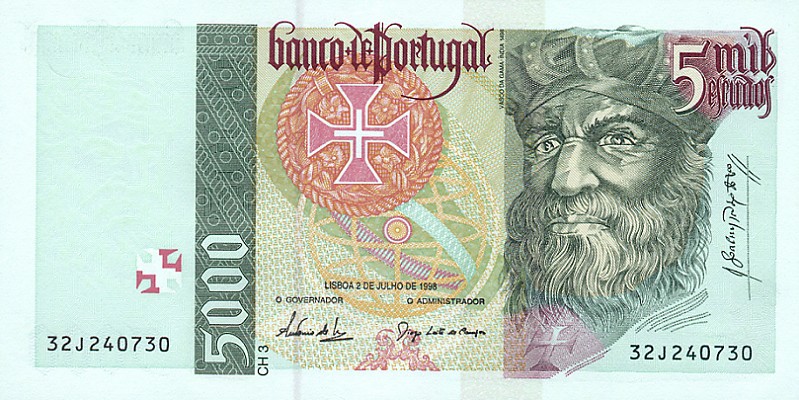 Front of Portugal p190e: 5000 Escudos from 1998