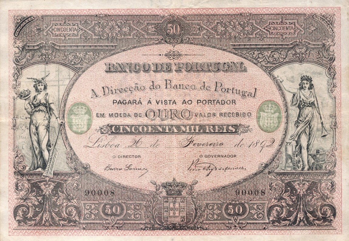 Front of Portugal p62: 50 Mil Reis from 1886