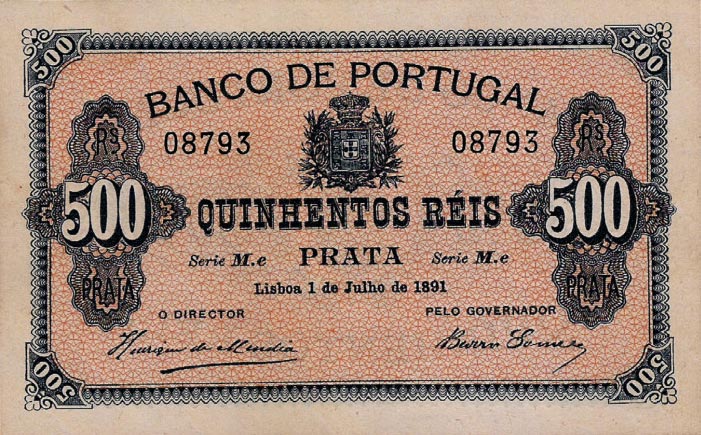 Front of Portugal p65: 500 Reis from 1891