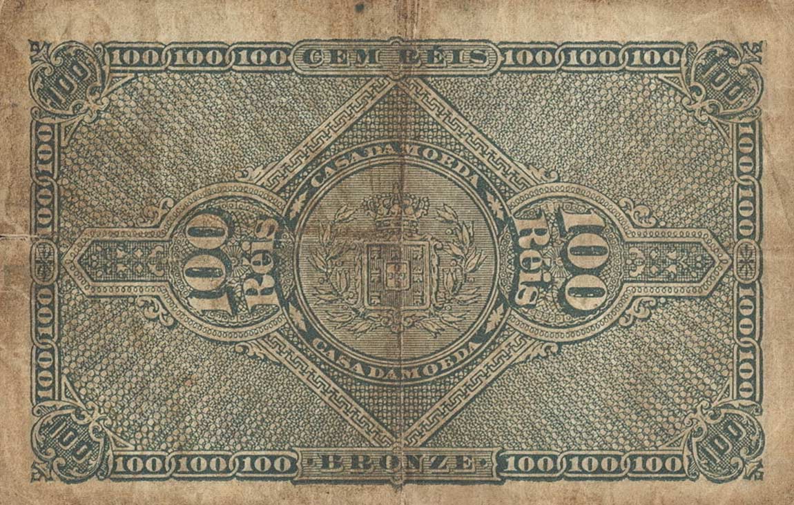 Back of Portugal p89: 100 Reis from 1891