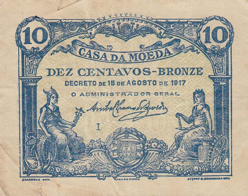 Front of Portugal p95a: 10 Centavos from 1917