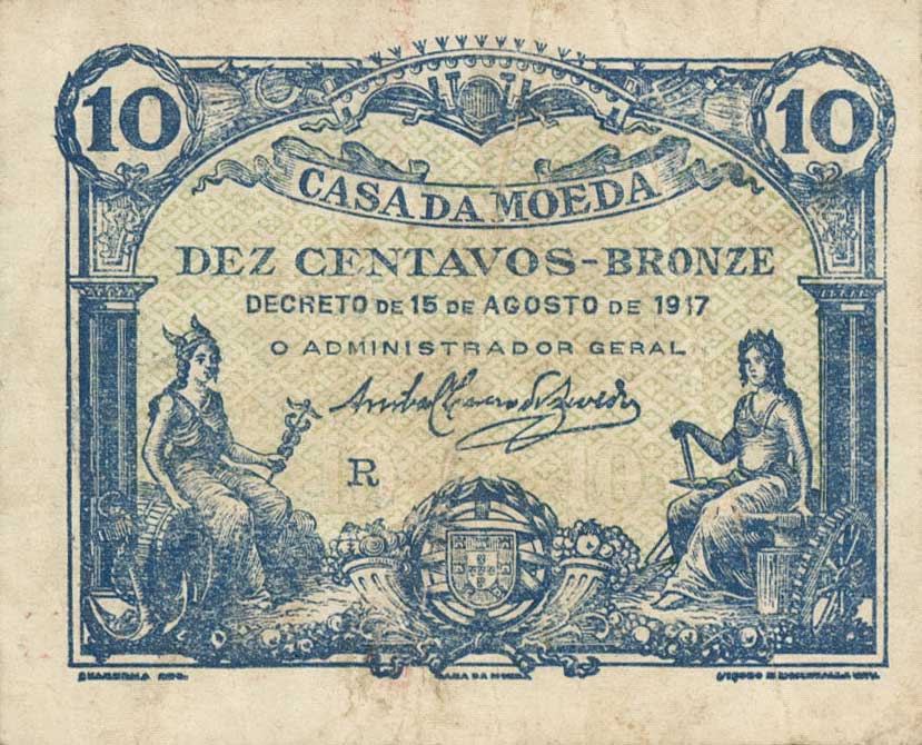 Front of Portugal p95b: 10 Centavos from 1917