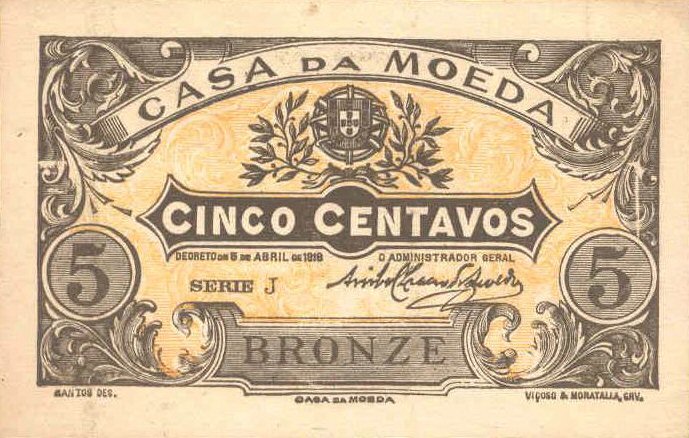 Front of Portugal p99: 5 Centavos from 1918