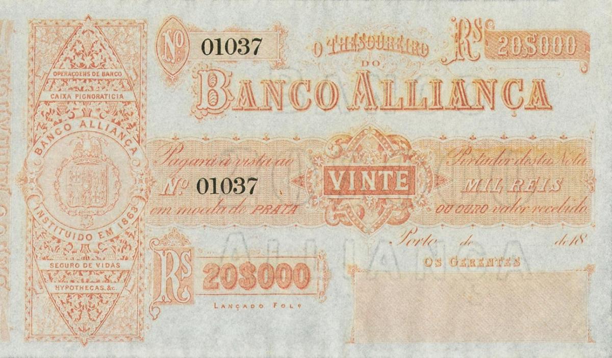 Front of Portugal pS142: 20000 Reis from 1870