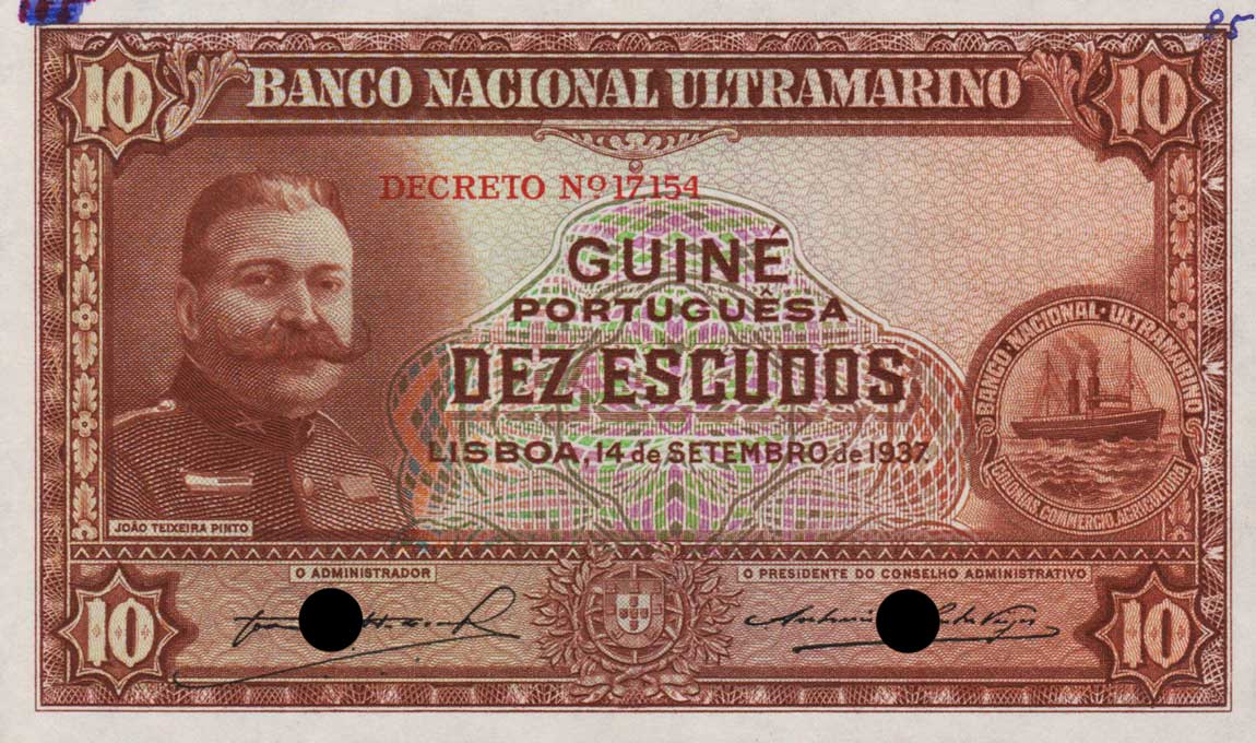 Front of Portuguese Guinea p21s: 10 Escudos from 1937