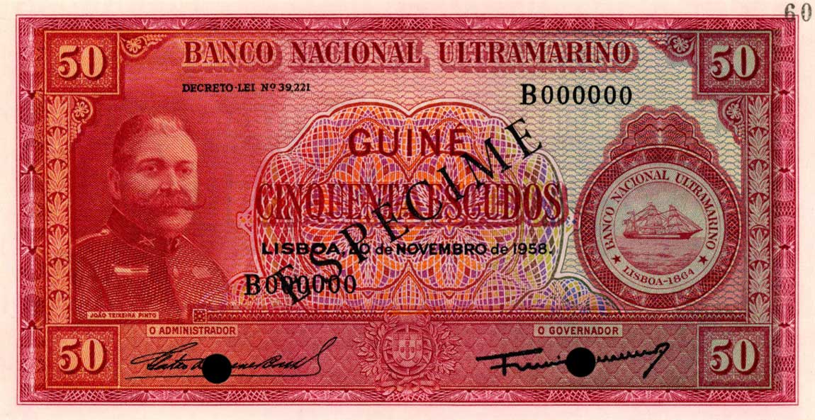 Front of Portuguese Guinea p37s: 50 Escudos from 1958