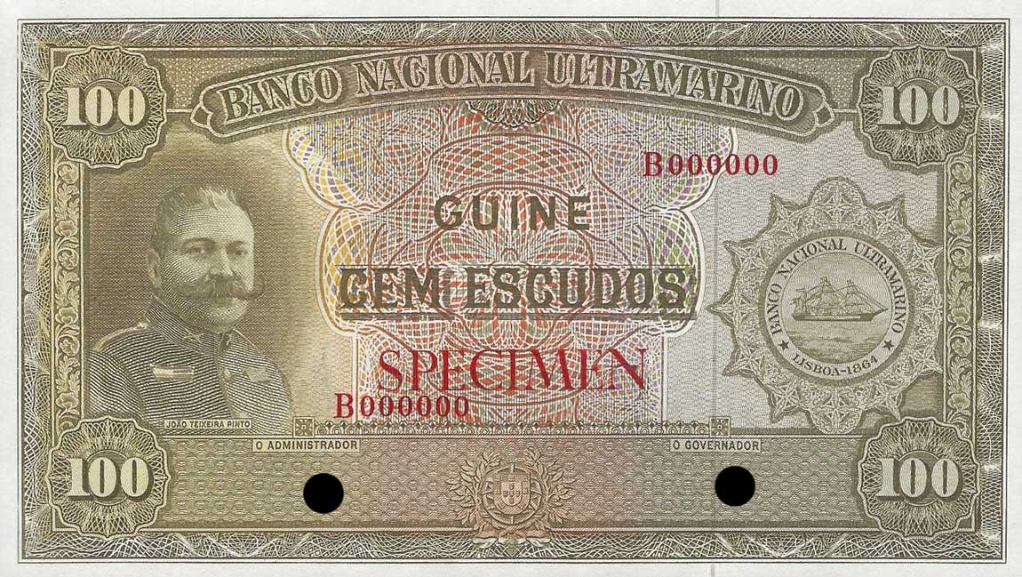 Front of Portuguese Guinea p38ct: 100 Escudos from 1958