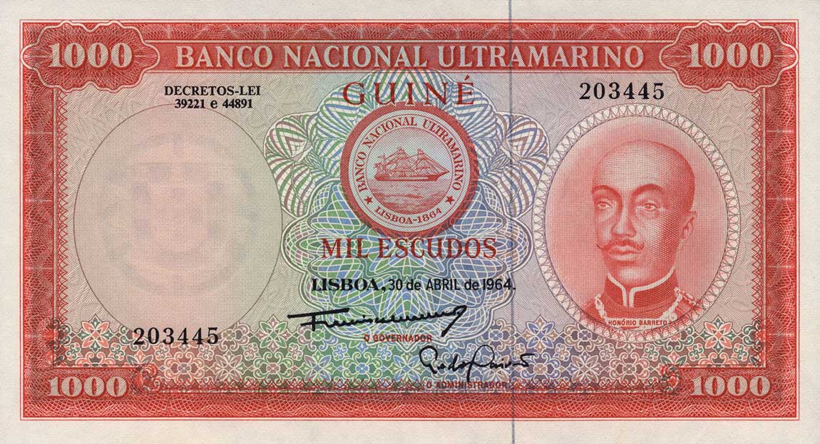 Front of Portuguese Guinea p43a: 1000 Escudos from 1964