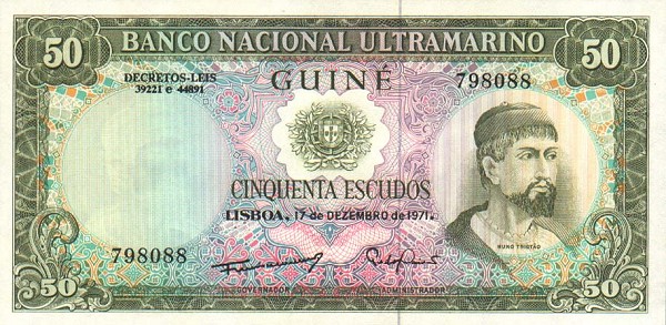 Front of Portuguese Guinea p44a: 50 Escudos from 1971