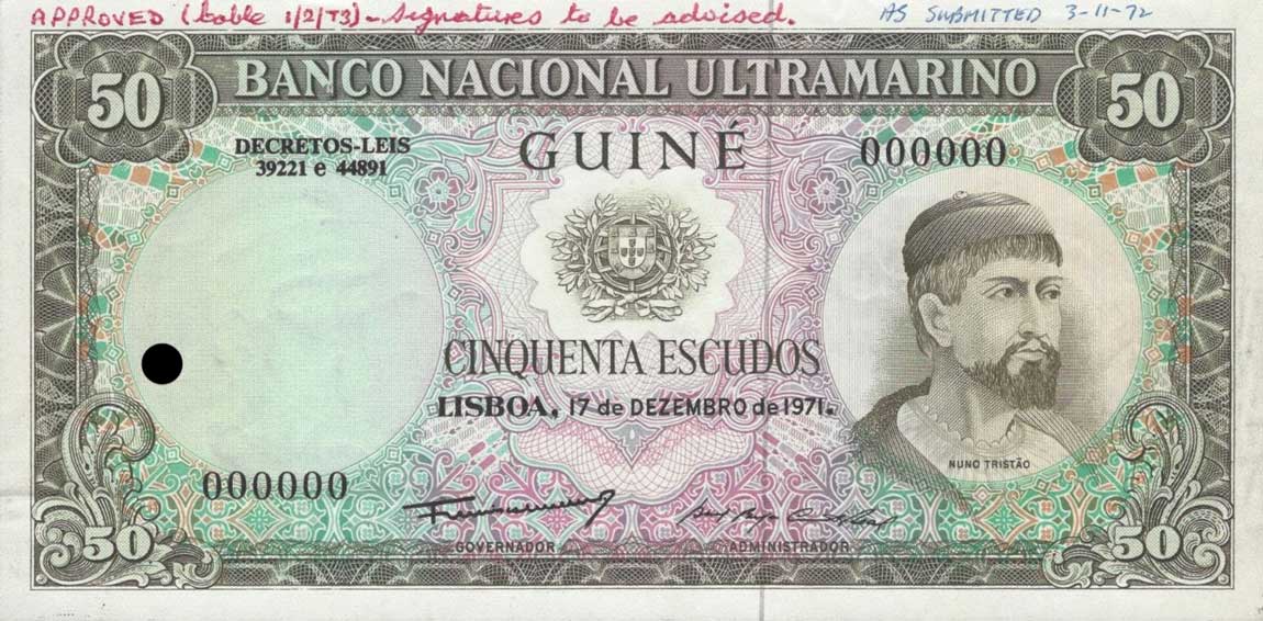 Front of Portuguese Guinea p44s: 50 Escudos from 1971