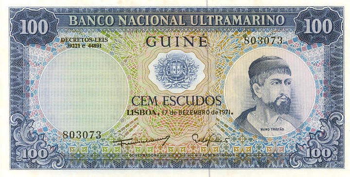 Front of Portuguese Guinea p45a: 100 Escudos from 1971