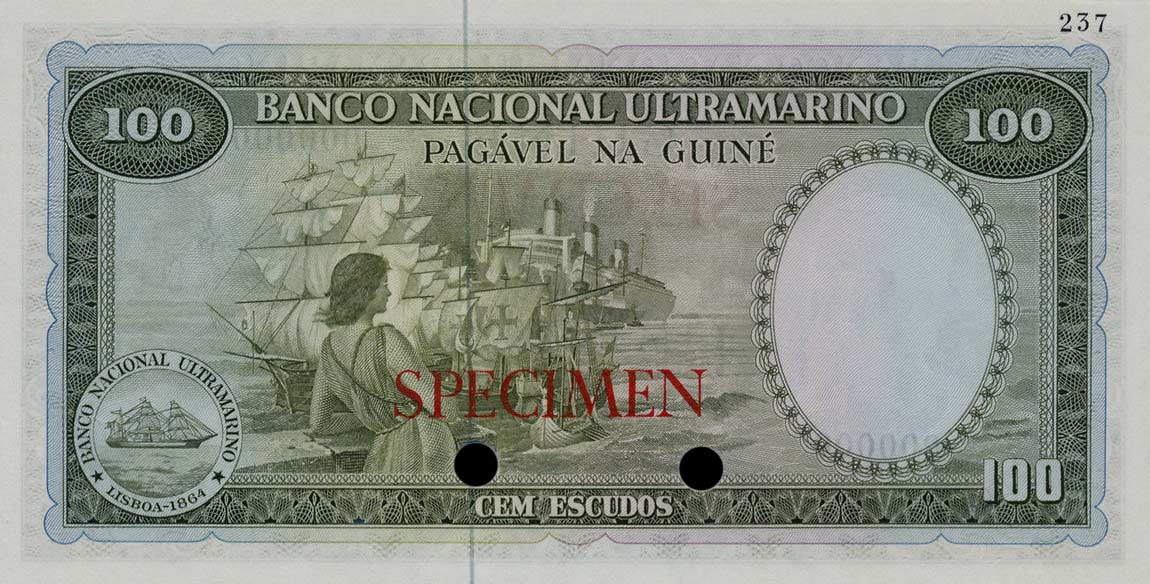 Back of Portuguese Guinea p45ct: 100 Escudos from 1971