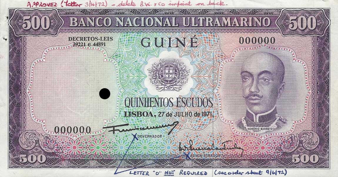 Front of Portuguese Guinea p46s: 500 Escudos from 1971