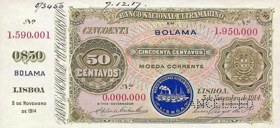 Front of Portuguese Guinea p8s: 50 Centavos from 1914