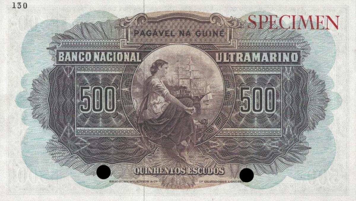 Back of Portuguese Guinea p39ct: 500 Escudos from 1958