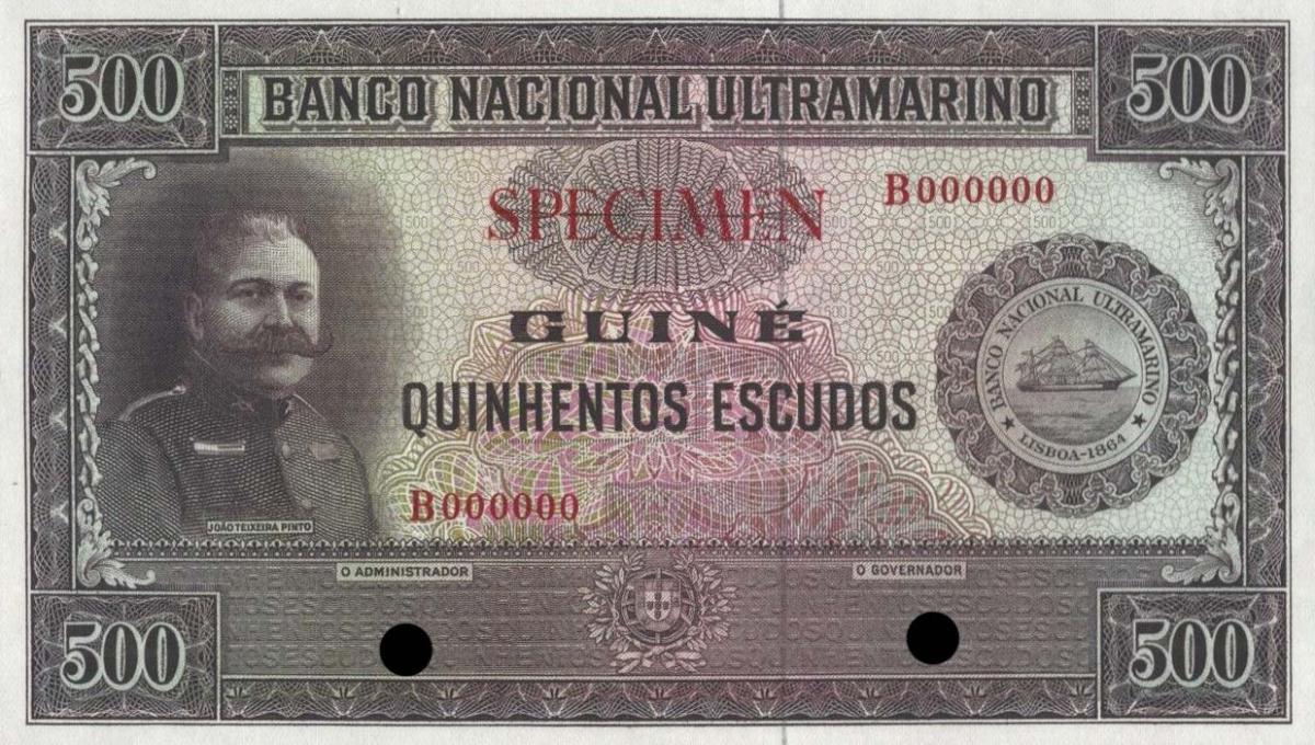 Front of Portuguese Guinea p39ct: 500 Escudos from 1958