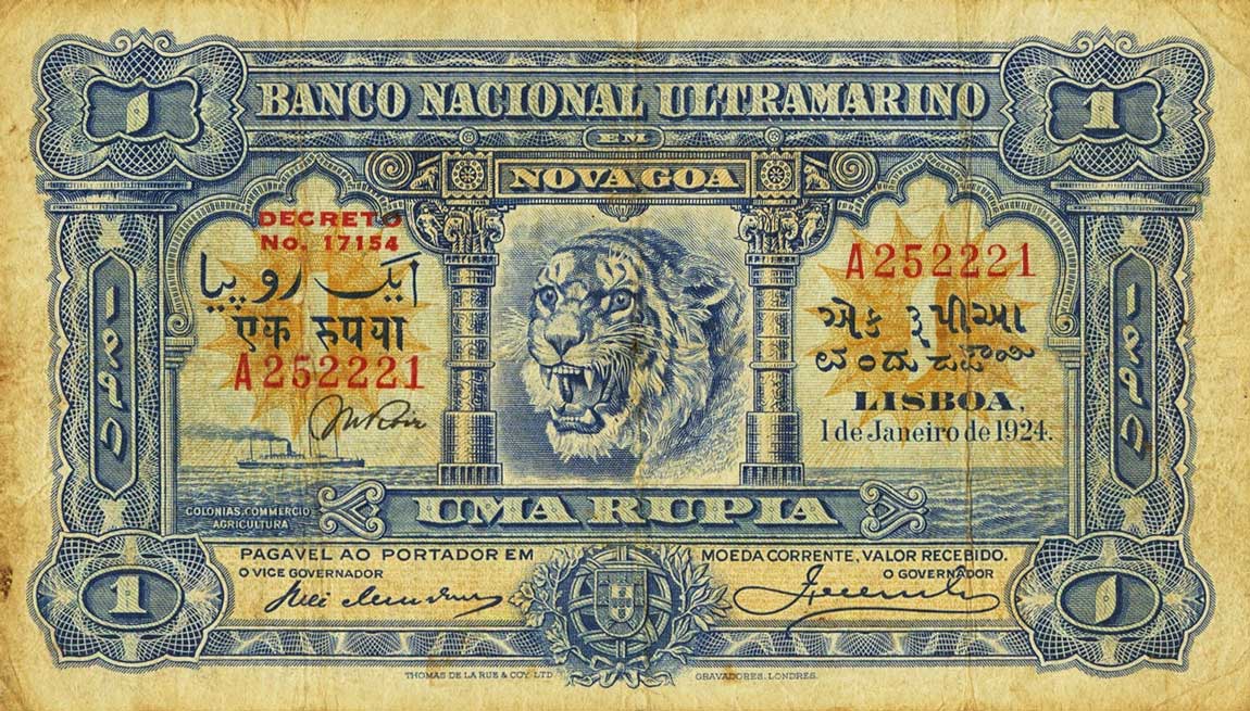 Front of Portuguese India p23A: 1 Rupia from 1924