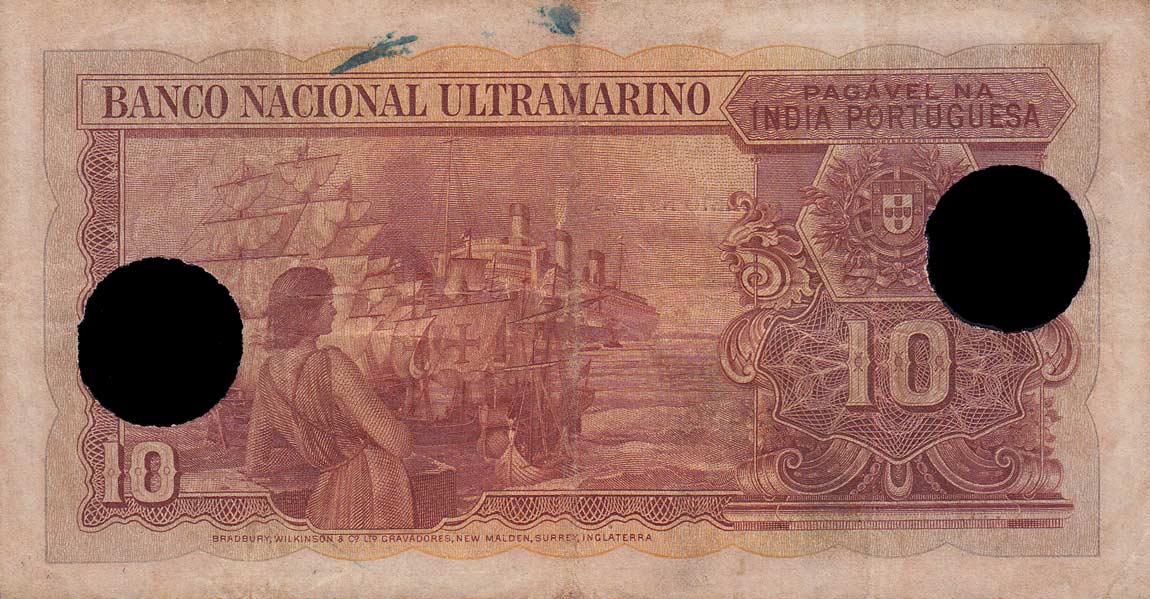 Back of Portuguese India p36x: 10 Rupia from 1945