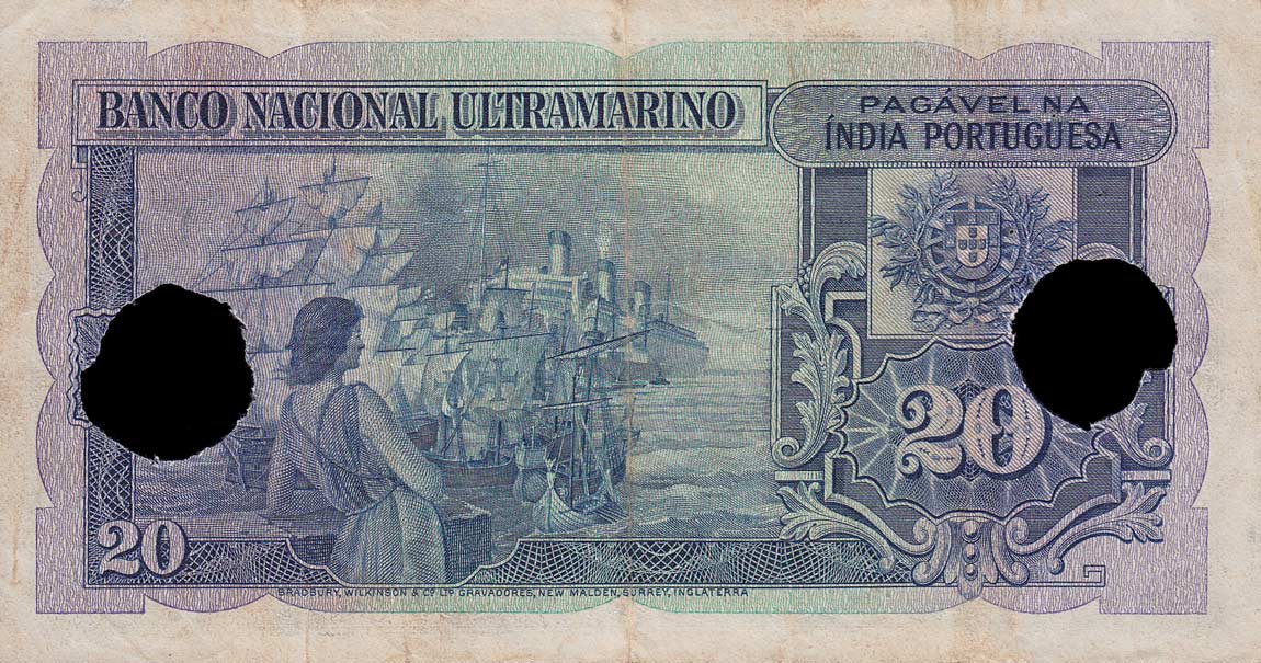Back of Portuguese India p37x: 20 Rupia from 1945