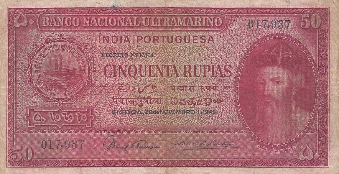 Front of Portuguese India p38a: 50 Rupia from 1945