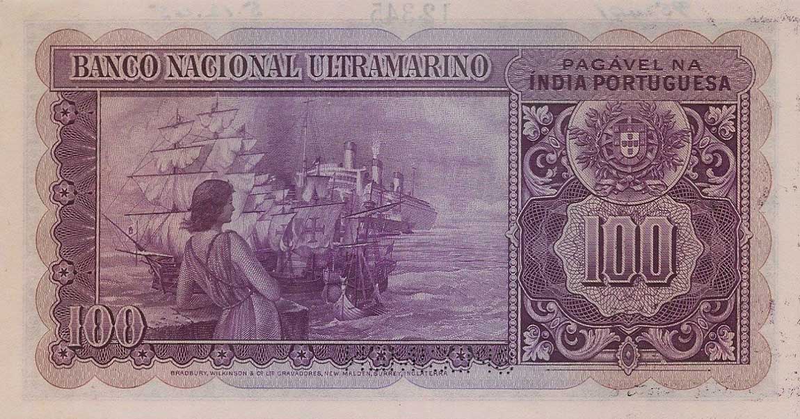 Back of Portuguese India p39s: 100 Rupia from 1945