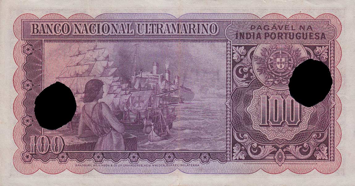 Back of Portuguese India p39x: 100 Rupia from 1945