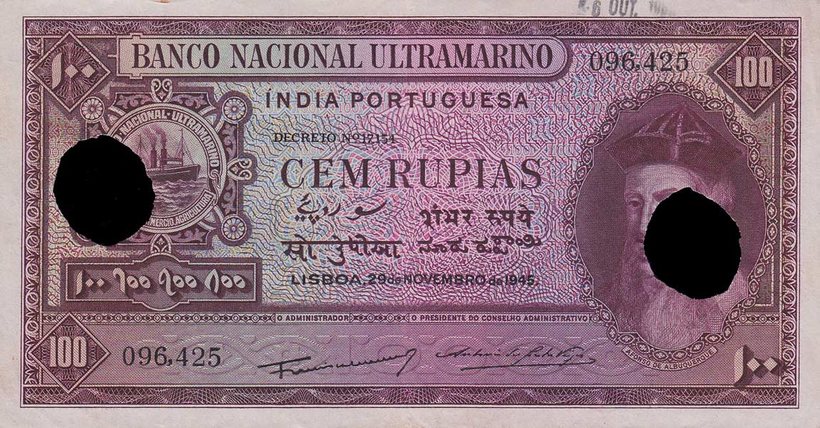 Front of Portuguese India p39x: 100 Rupia from 1945