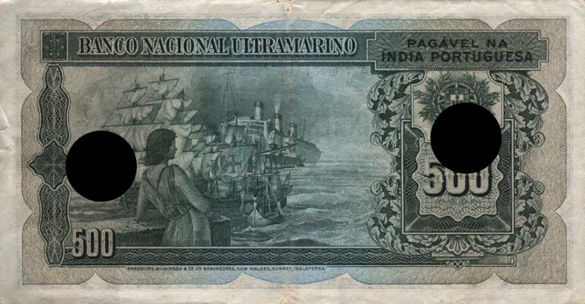 Back of Portuguese India p40x: 500 Rupia from 1945