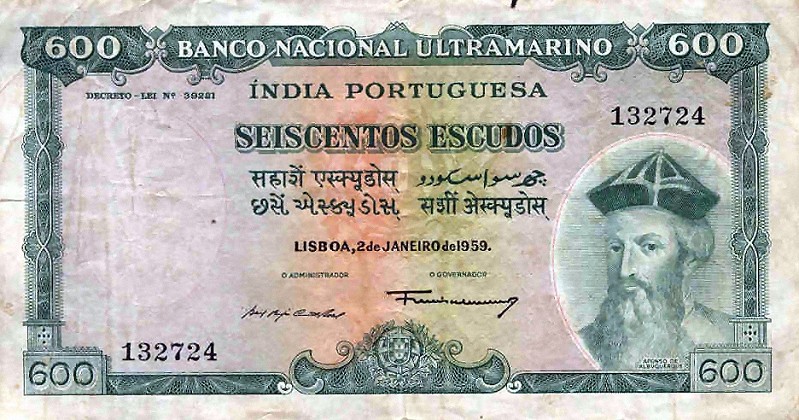 Front of Portuguese India p45a: 600 Escudos from 1959
