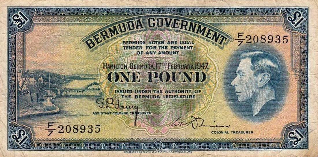 Front of Bermuda p16: 1 Pound from 1947