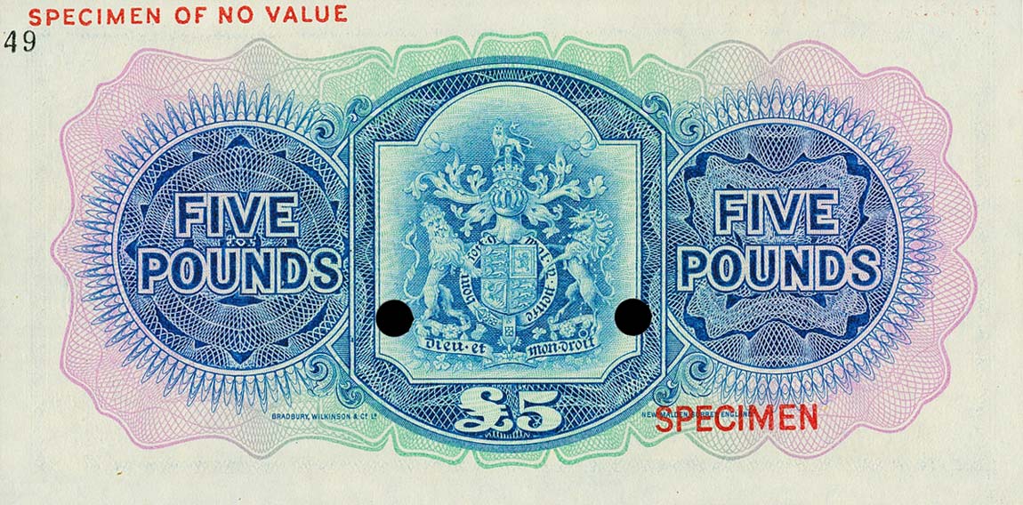 Back of Bermuda p17ct: 5 Pounds from 1947