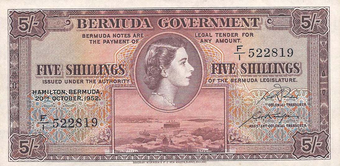 Front of Bermuda p18a: 5 Shillings from 1952