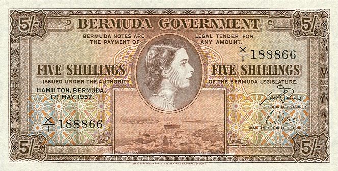 Front of Bermuda p18b: 5 Shillings from 1957