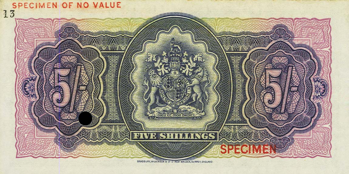 Back of Bermuda p18ct: 5 Shillings from 1952