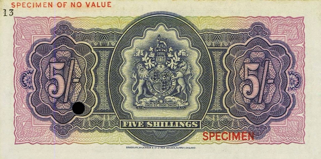 Back of Bermuda p18s: 5 Shillings from 1957