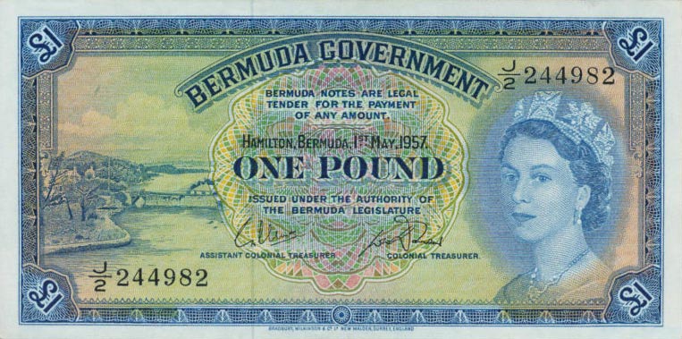 Front of Bermuda p20c: 1 Pound from 1957