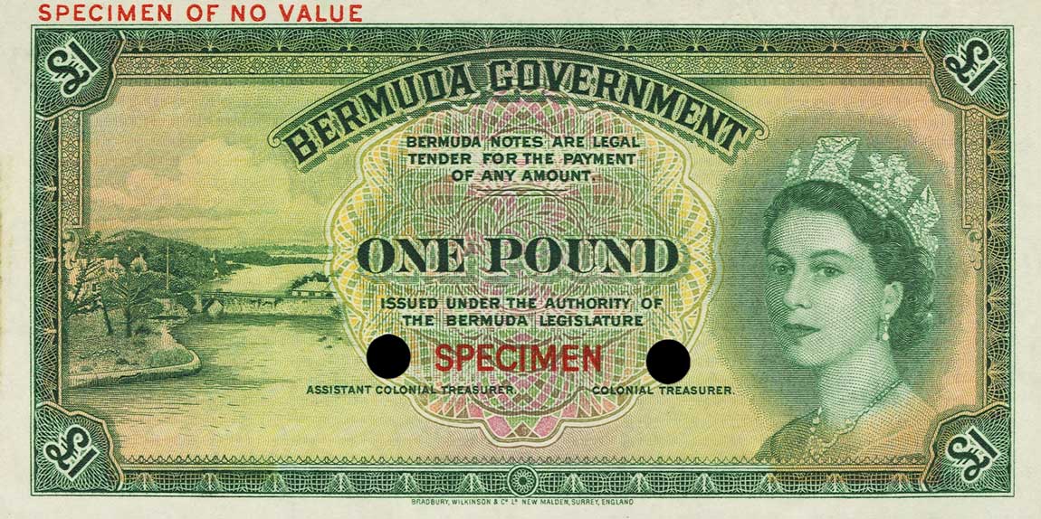 Front of Bermuda p20ct: 1 Pound from 1966