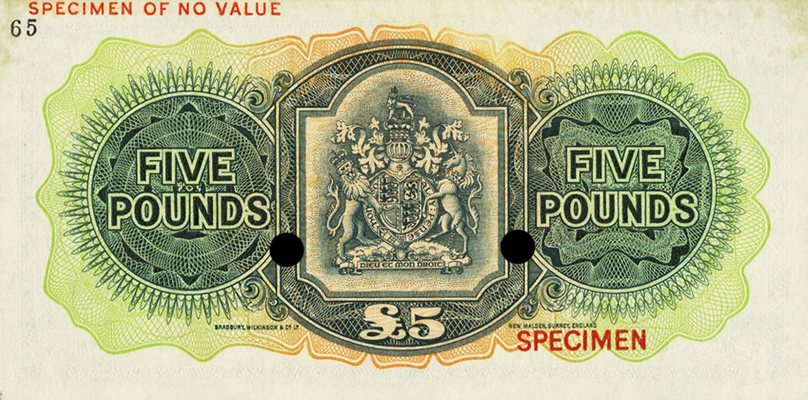 Back of Bermuda p21ct: 5 Pounds from 1952