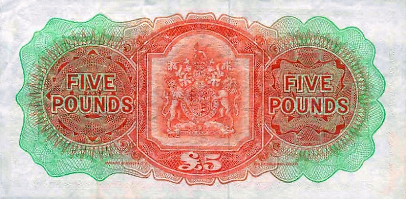 Back of Bermuda p21d: 5 Pounds from 1966