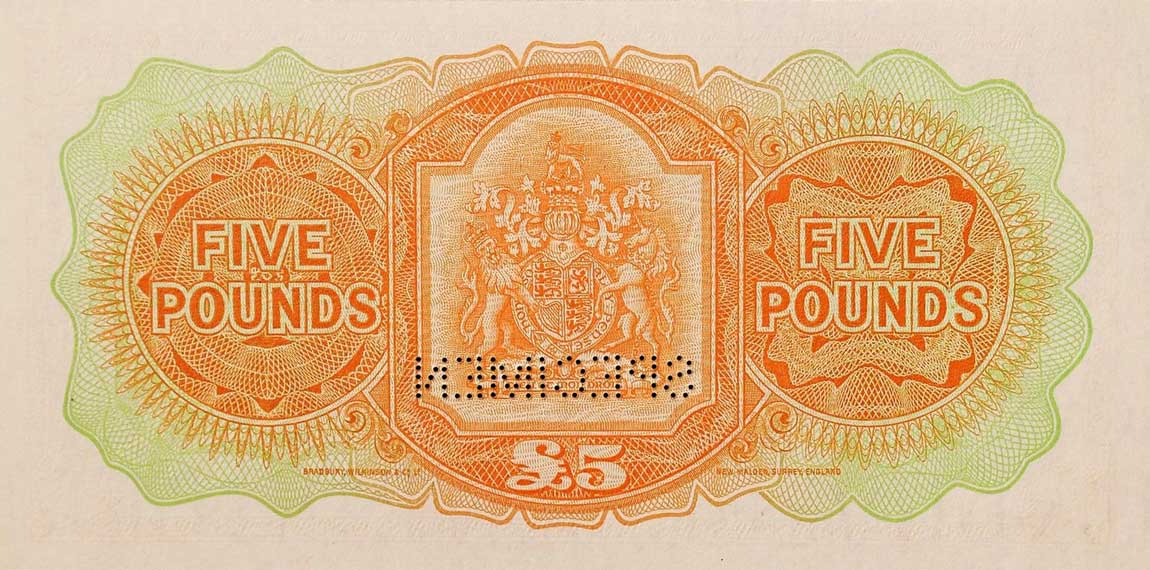 Back of Bermuda p21s: 5 Pounds from 1952