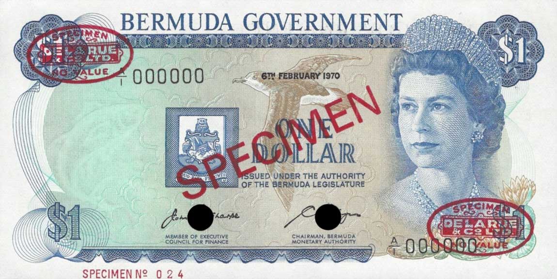 Front of Bermuda p23s: 1 Dollar from 1970