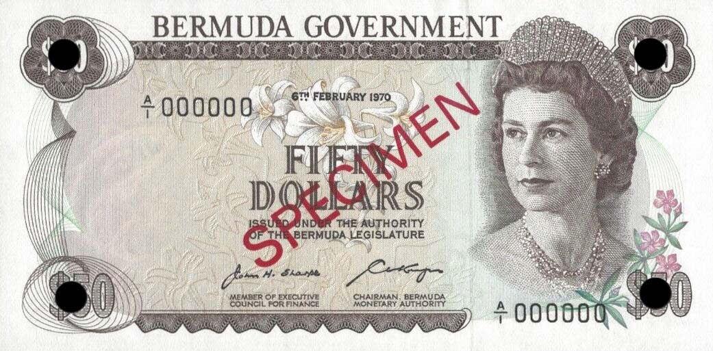 Front of Bermuda p27s: 50 Dollars from 1970