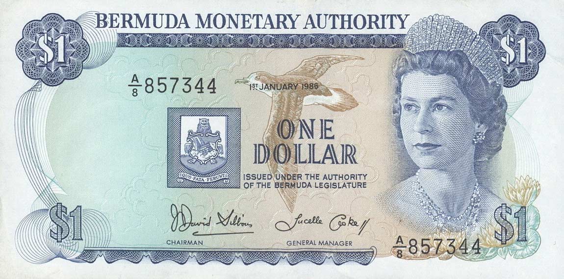 Front of Bermuda p28c: 1 Dollar from 1986
