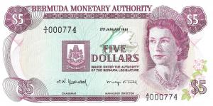 p29b from Bermuda: 5 Dollars from 1981