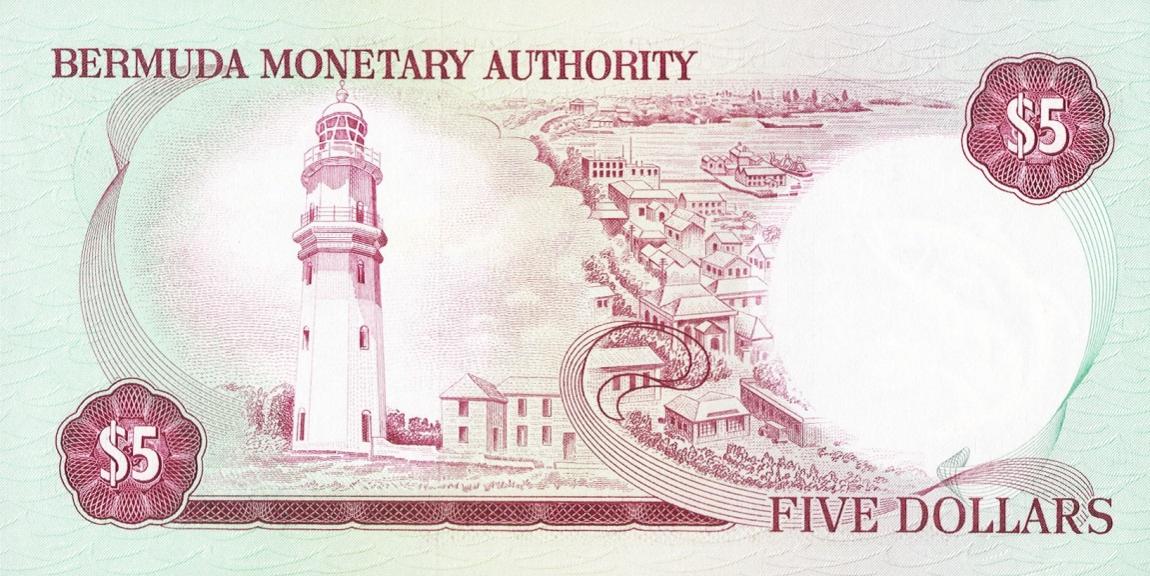 Back of Bermuda p29c: 5 Dollars from 1986