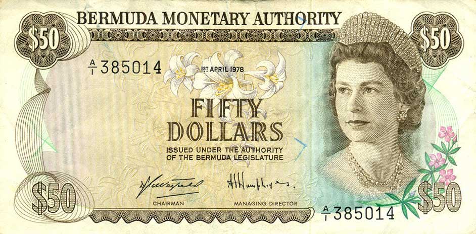 Front of Bermuda p32b: 50 Dollars from 1978